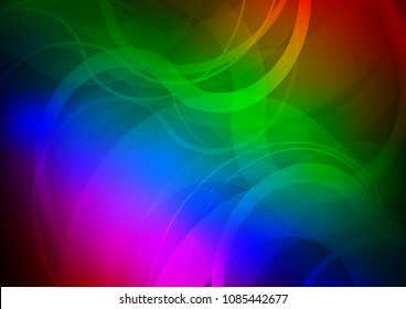 Dark Multicolor, Rainbow vector template with bent ribbons. Shining illustration, which consist of blurred lines, circles. Brand new design for your ads, poster, banner.