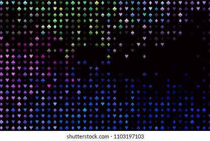 Dark Multicolor, Rainbow vector template with poker symbols. Glitter abstract sketch with isolated symbols of playing cards. Pattern for booklets, leaflets of gambling houses.