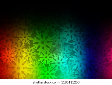 Dark Multicolor, Rainbow vector template with ice snowflakes. Glitter abstract illustration with crystals of ice. The pattern can be used for new year ad, booklets.