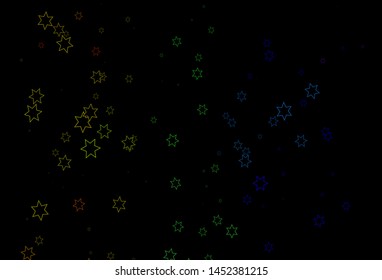 Dark Multicolor, Rainbow vector template with sky stars. Stars on blurred abstract background with gradient. Best design for your ad, poster, banner.