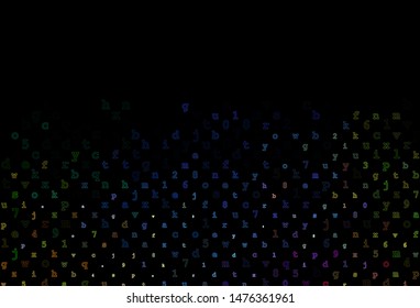 Dark Multicolor, Rainbow vector template with isolated letters. Blurred design in simple style with signs of alphabet. Template can be used as a background for ads of typography.