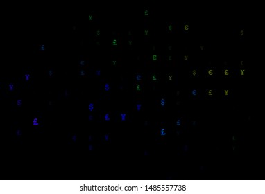 Dark Multicolor, Rainbow vector template with EUR, JPY, GBP. Blurred design in with symbols of EUR, JPY, GBP. The pattern can be used for financial, investment websites.