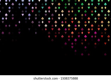 Dark Multicolor, Rainbow vector template with poker symbols. Blurred decorative design of hearts, spades, clubs, diamonds. Design for ad, poster, banner of gambling websites.