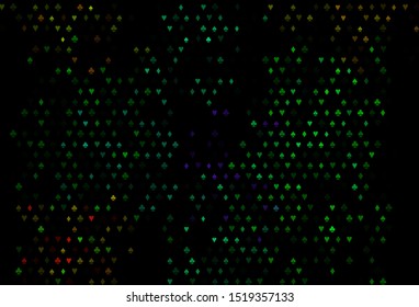 Dark Multicolor, Rainbow vector template with poker symbols. Shining illustration with hearts, spades, clubs, diamonds. Template for business cards of casinos.