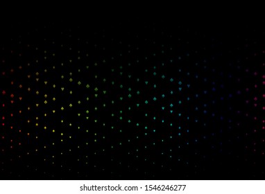 Dark Multicolor, Rainbow vector template with poker symbols. Colored illustration with hearts, spades, clubs, diamonds. Design for ad, poster, banner of gambling websites.