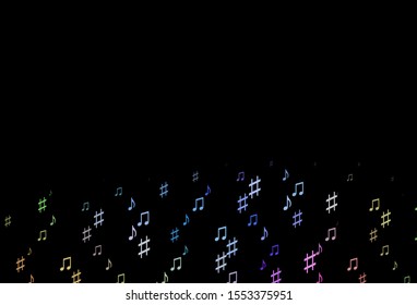 Dark Multicolor, Rainbow vector template with musical symbols. Abstract illustration with colorful symbols of melody. Template for fasion magazines.