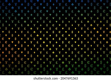 Dark multicolor, rainbow vector template with poker symbols. Shining illustration with hearts, spades, clubs, diamonds. Pattern for leaflets of poker games, events.