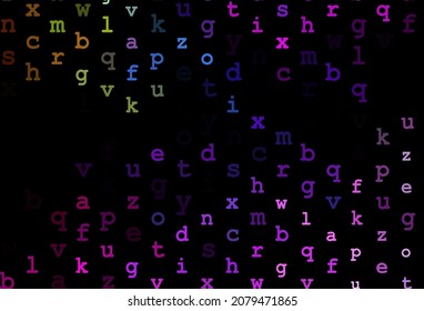 Dark multicolor, rainbow vector template with isolated letters. Shining colorful illustration with isolated letters. Template can be used as a background for ads of typography.