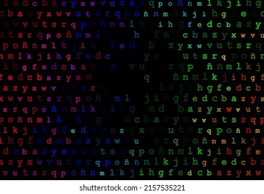 Dark multicolor, rainbow vector template with isolated letters. Blurred design in simple style with signs of alphabet. Best design for your ad, poster, banner of college.