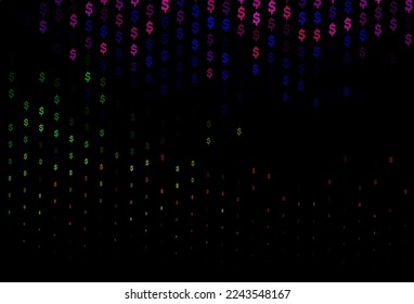Dark Multicolor, Rainbow vector template with dollar, USD, usa. Illustration with dollar, USD, usa signs on white template. The pattern can be used as ads, poster, banner for payments.