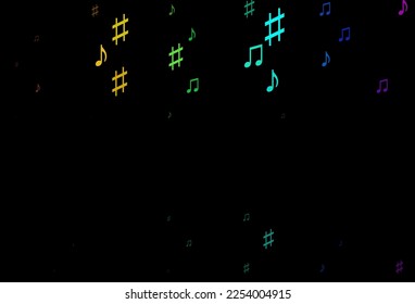 Dark Multicolor, Rainbow vector template with musical symbols. Decorative design in abstract style with music shapes. Pattern for school ad, booklets.