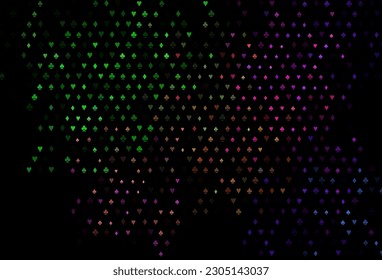 Dark Multicolor, Rainbow vector template with poker symbols. Blurred decorative design of hearts, spades, clubs, diamonds. Design for ad, poster, banner of gambling websites.