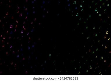 Dark Multicolor, Rainbow vector template with musical symbols. Isolated colorful music keys on abstract background. Pattern for school ad, booklets.