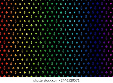 Dark multicolor, rainbow vector template with poker symbols. Illustration with set of hearts, spades, clubs, diamonds. Smart design for your business advert of casinos.