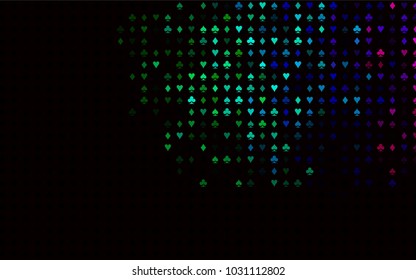 Dark Multicolor, Rainbow vector texture with playing cards. Colored illustration with hearts, spades, clubs, diamonds. Smart design for your business advert of casinos.