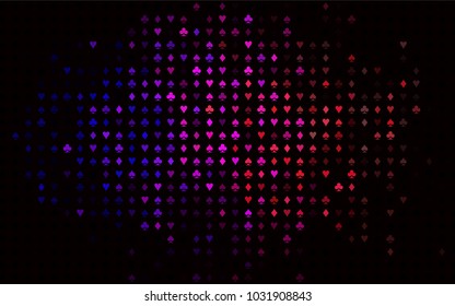 Dark Multicolor, Rainbow vector texture with playing cards. Illustration with set of hearts, spades, clubs, diamonds. Template for business cards of casinos.