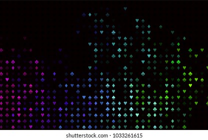 Dark Multicolor, Rainbow vector texture with playing cards. Illustration with set of hearts, spades, clubs, diamonds. Pattern for leaflets of poker games, events.