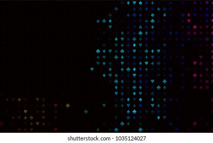Dark Multicolor, Rainbow vector texture with playing cards. Shining illustration with hearts, spades, clubs, diamonds. Pattern for ads of parties, events in Vegas.