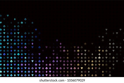 Dark Multicolor, Rainbow vector texture with playing cards. Illustration with set of hearts, spades, clubs, diamonds. Template for business cards of casinos.