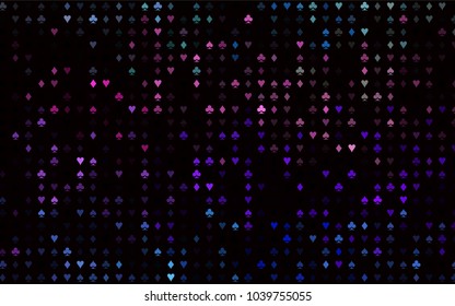 Dark Multicolor, Rainbow vector texture with playing cards. Glitter abstract sketch with isolated symbols of playing cards. Template for business cards of casinos.