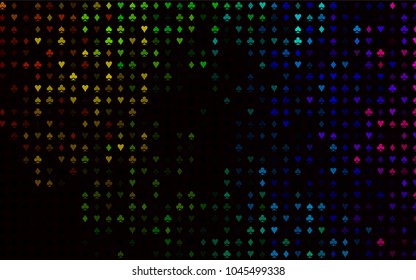 Dark Multicolor, Rainbow vector texture with playing cards. Illustration with set of hearts, spades, clubs, diamonds. Smart design for your business advert of casinos.