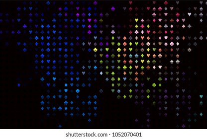 Dark Multicolor, Rainbow vector texture with playing cards. Glitter abstract sketch with isolated symbols of playing cards. Pattern for booklets, leaflets of gambling houses.