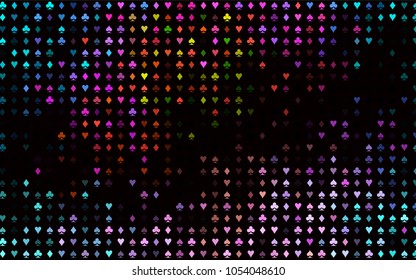 Dark Multicolor, Rainbow vector texture with playing cards. Shining illustration with hearts, spades, clubs, diamonds. Template for business cards of casinos.