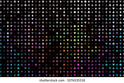 Dark Multicolor, Rainbow vector texture with playing cards. Colorful gradient with signs of hearts, spades, clubs, diamonds. Pattern for ads of parties, events in Vegas.