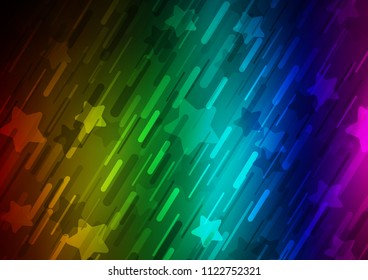 Dark Multicolor, Rainbow vector texture with diagonal lines and stars. Glitter abstract illustration with colored sticks. The template can be used as a background.