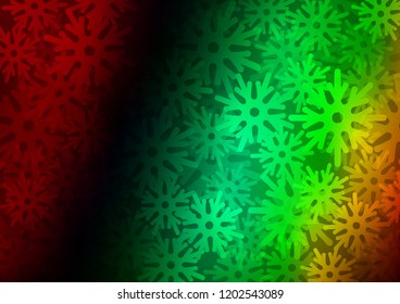 Dark Multicolor, Rainbow vector texture with colored snowflakes. Shining colored illustration with snow in christmas style. The pattern can be used for new year leaflets.