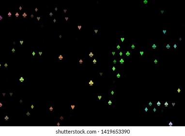 Dark Multicolor, Rainbow vector texture with playing cards. Colored illustration with hearts, spades, clubs, diamonds. Template for business cards of casinos.