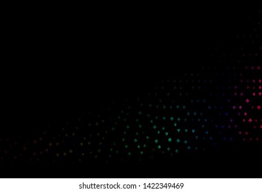 Dark Multicolor, Rainbow vector texture with playing cards. Illustration with set of hearts, spades, clubs, diamonds. Design for ad, poster, banner of gambling websites.
