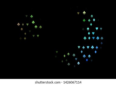 Dark Multicolor, Rainbow vector texture with playing cards. Colorful gradient with signs of hearts, spades, clubs, diamonds. Design for ad, poster, banner of gambling websites.