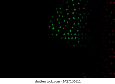 Dark Multicolor, Rainbow vector texture with playing cards. Colored illustration with hearts, spades, clubs, diamonds. Template for business cards of casinos.