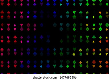 Dark Multicolor, Rainbow vector texture with playing cards. Blurred decorative design of hearts, spades, clubs, diamonds. Smart design for your business advert of casinos.
