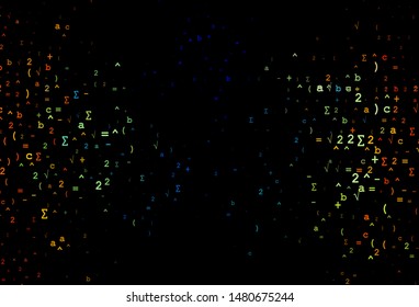 Dark Multicolor, Rainbow vector texture with mathematic symbols. Blurred design in simple style with collection of numerals. Pattern for ads, booklets, leaflets of education.