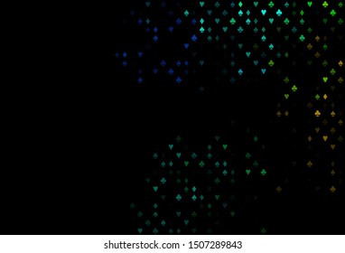 Dark Multicolor, Rainbow vector texture with playing cards. Colorful gradient with signs of hearts, spades, clubs, diamonds. Design for ad, poster, banner of gambling websites.