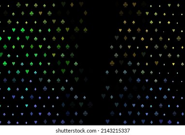 Dark Multicolor, Rainbow vector texture with playing cards. Blurred decorative design of hearts, spades, clubs, diamonds. Design for ad, poster, banner of gambling websites.