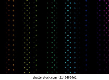 Dark multicolor, rainbow vector texture with playing cards. Colored illustration with hearts, spades, clubs, diamonds. Template for business cards of casinos.