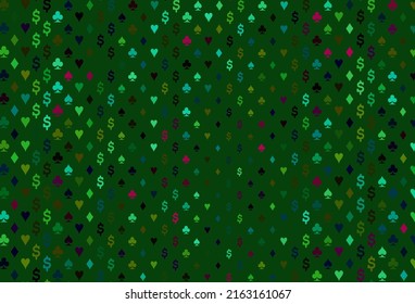 Dark multicolor, rainbow vector texture with playing cards. Colored illustration with hearts, spades, clubs, diamonds. Pattern for booklets, leaflets of gambling houses.