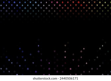 Dark multicolor, rainbow vector texture with playing cards. Illustration with set of hearts, spades, clubs, diamonds. Pattern for ads of parties, events in Vegas.