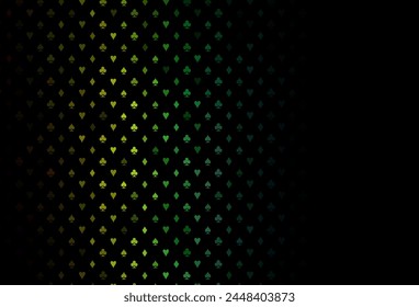 Dark multicolor, rainbow vector texture with playing cards. Colorful gradient with signs of hearts, spades, clubs, diamonds. Pattern for booklets, leaflets of gambling houses.