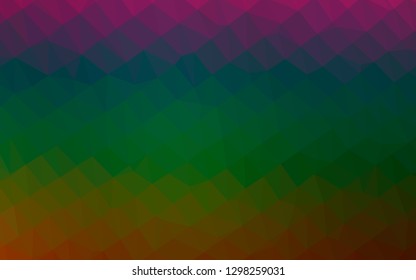 Dark Multicolor, Rainbow vector triangle mosaic template. Triangular geometric sample with gradient.  Triangular pattern for your business design.