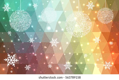Dark Multicolor, red, green, blue vector low poly crystal background with snowflakes. Polygon christmas design pattern . Low poly illustration of New Year celebration.
