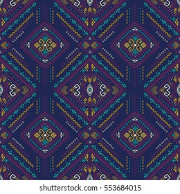 dark multicolor tribal vector seamless pattern with doodle elements. aztec fancy abstract geometric art print. ethnic hipster background. hand drawn. Wallpaper, cloth design, fabric, textile template