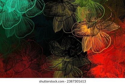 Dark Multicolor vector abstract backdrop with flowers. Abstract illustration with flowers in doodles style. Textured pattern for websites, banners.