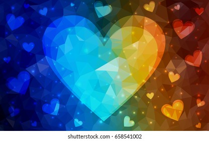 Dark Multicolor vector abstract glitter heart shape on white background in love concept for valentine's day with sweet and romantic moment. Polygonal design for your business.