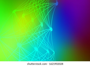 Dark Multicolor vector backdrop with artificial intelligence data. Colored AI structure with gradient lines and dots. Pattern for science, futuristic designs.