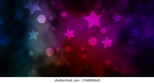 Dark Multicolor vector backdrop with circles, stars. Abstract illustration with colorful spots, stars. Design for wallpaper, fabric makers.
