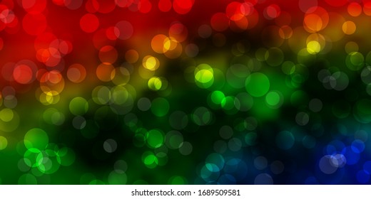 Dark Multicolor vector backdrop with dots. Abstract decorative design in gradient style with bubbles. Pattern for wallpapers, curtains.